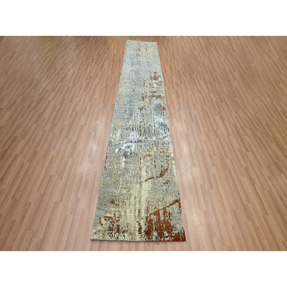 Modern and Contemporary Wool Hand Knotted Rug Grey 2.7x12.11 -O083167