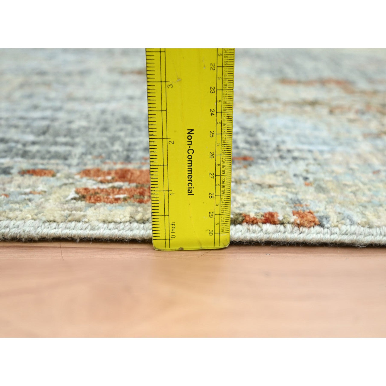 Gray 2'7" x 12'11" Modern and Contemporary Hand knotted Wool Rug - Sku: O083167