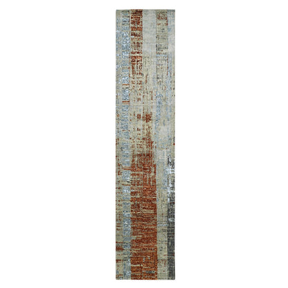 Modern and Contemporary Wool Hand Knotted Rug Orange 2.7x11.10 -O083169