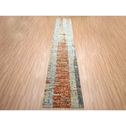 Modern and Contemporary Wool Hand Knotted Rug Orange 2.7x11.10 -O083169
