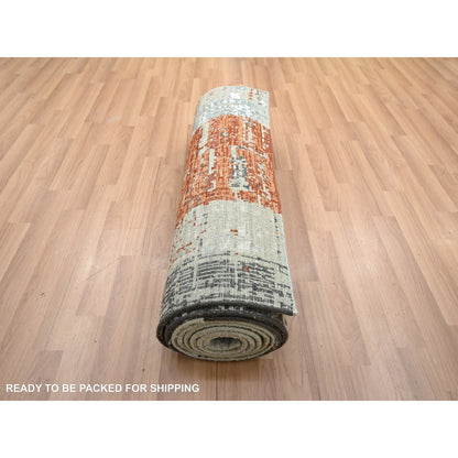 Modern and Contemporary Wool Hand Knotted Rug Orange 2.7x11.10 -O083169