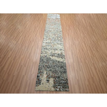 Modern and Contemporary Wool Hand Knotted Rug Grey 2.7x12.1 -O083170