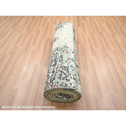Modern and Contemporary Wool Hand Knotted Rug Grey 2.7x12.1 -O083170