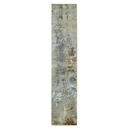 Modern and Contemporary Wool Hand Knotted Rug Grey 2.7x12.6 -O083172