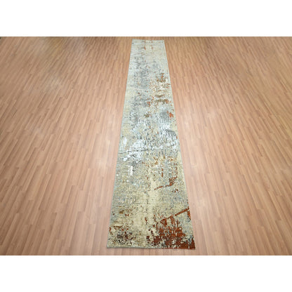 Modern and Contemporary Wool Hand Knotted Rug Grey 2.7x12.6 -O083172