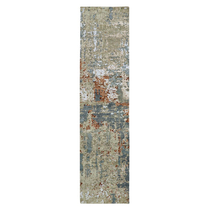 Modern and Contemporary Wool Hand Knotted Rug Grey 2.5x10.0 -O083175