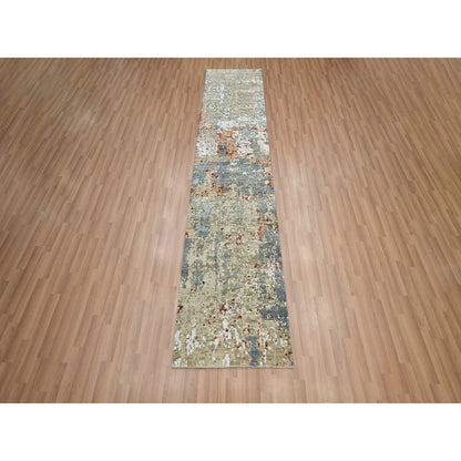 Modern and Contemporary Wool Hand Knotted Rug Grey 2.5x10.0 -O083175