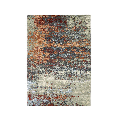 Modern and Contemporary Wool Hand Knotted Rug Grey 4.0x6.2 -O083183