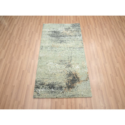 Modern and Contemporary Wool Hand Knotted Rug Green 3.0x5.0 -O083186