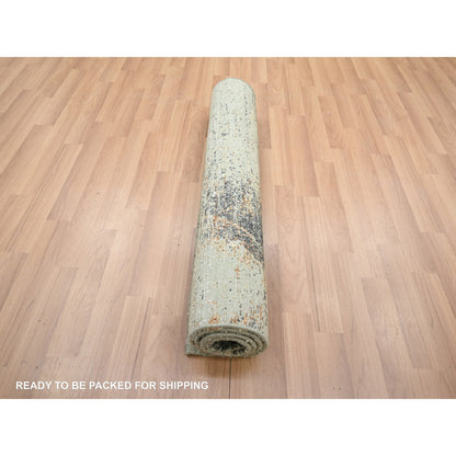 Modern and Contemporary Wool Hand Knotted Rug Green 3.0x5.0 -O083186
