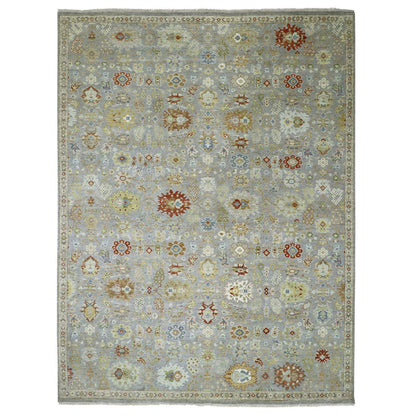 Tribal & Geometric Wool Hand Knotted Rug Grey 9.2x12.0 -O083198