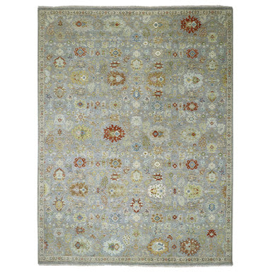 Tribal & Geometric Wool Hand Knotted Rug Grey 9.2x12.0 -O083198