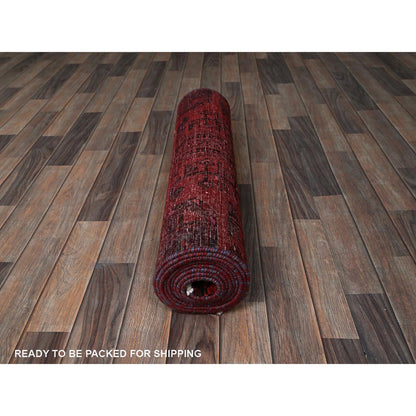 Overdyed & Vintage Wool Hand Knotted Rug Orange 2.11x10.11 -O0831