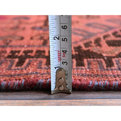 Overdyed & Vintage Wool Hand Knotted Rug Orange 2.11x10.11 -O0831