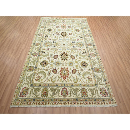 Tribal & Geometric Wool Hand Knotted Rug Ivory 6.1x9.3 -O083205