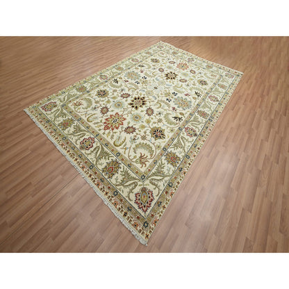 Tribal & Geometric Wool Hand Knotted Rug Ivory 6.1x9.3 -O083205