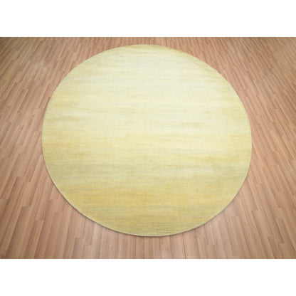 Modern and Contemporary Wool & Silk Hand Knotted Rug Yellow 7.10x7.10 -O083212