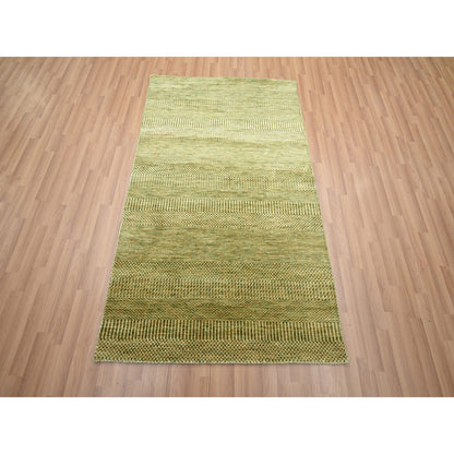 Modern and Contemporary Wool & Silk Hand Knotted Rug Green 4.0x6.1 -O083217