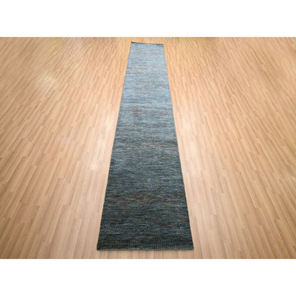 Modern and Contemporary Wool & Silk Hand Knotted Rug Blue 2.7x12.2 -O083221