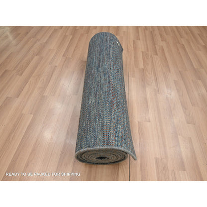 Modern and Contemporary Wool & Silk Hand Knotted Rug Blue 2.7x12.2 -O083221