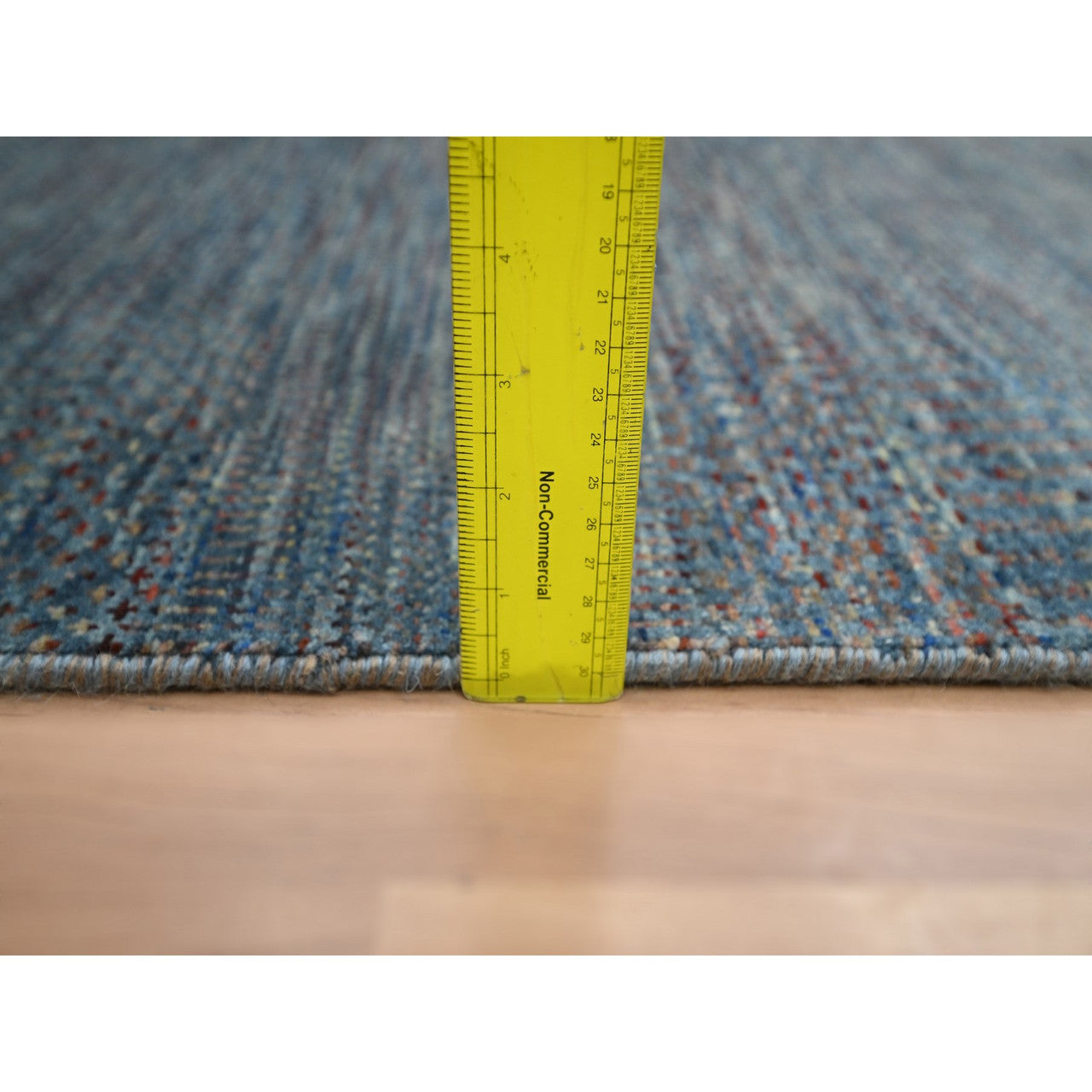Blue 2'7" x 12'2" Modern and Contemporary Hand knotted Wool/Silk Rug - Sku: O083221