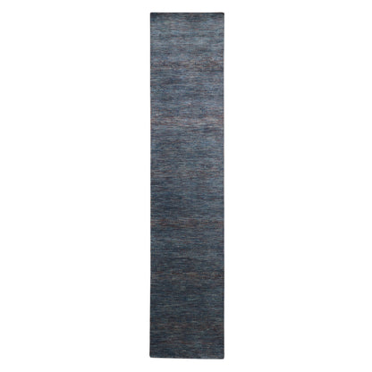 Modern and Contemporary Wool & Silk Hand Knotted Rug Blue 2.7x12.3 -O083223