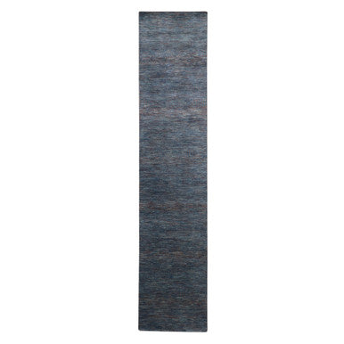 Modern and Contemporary Wool & Silk Hand Knotted Rug Blue 2.7x12.3 -O083223