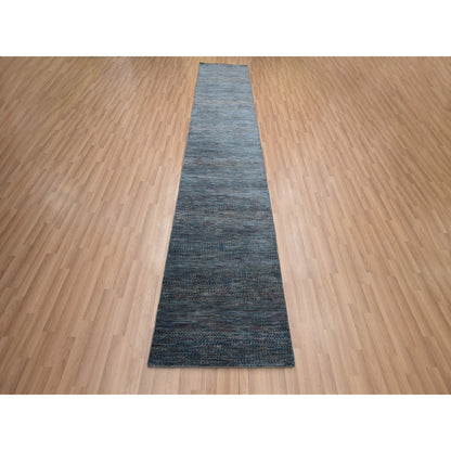 Modern and Contemporary Wool & Silk Hand Knotted Rug Blue 2.7x12.3 -O083223