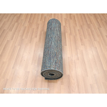 Modern and Contemporary Wool & Silk Hand Knotted Rug Blue 2.7x12.3 -O083223