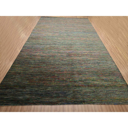 Modern and Contemporary Wool & Silk Hand Knotted Rug Black 10.0x14.0 -O083234
