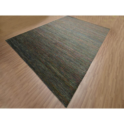 Modern and Contemporary Wool & Silk Hand Knotted Rug Black 10.0x14.0 -O083234