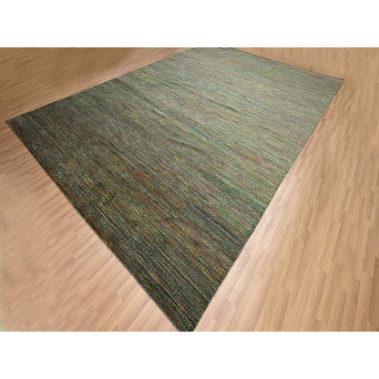 Modern and Contemporary Wool & Silk Hand Knotted Rug Green 9.11x14.6 -O083237