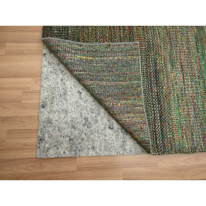 Modern and Contemporary Wool & Silk Hand Knotted Rug Green 9.11x14.6 -O083237