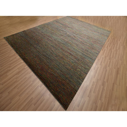 Modern and Contemporary Wool Hand Knotted Rug Green 9.1x12.2 -O083239