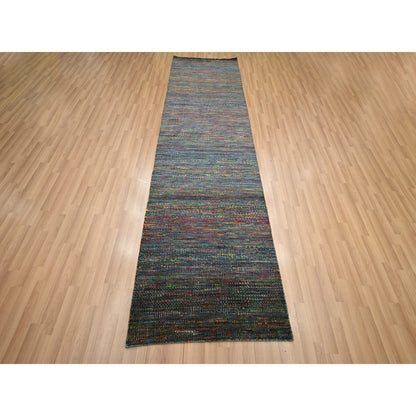 Modern and Contemporary Wool Hand Knotted Rug Blue 3.0x10.2 -O083244