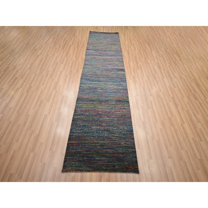 Modern and Contemporary Wool & Silk Hand Knotted Rug Blue 2.9x10.2 -O083245