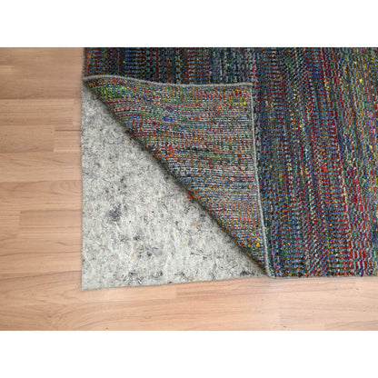 Modern and Contemporary Wool & Silk Hand Knotted Rug Blue 2.9x10.2 -O083245