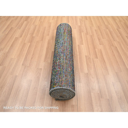 Modern and Contemporary Wool & Silk Hand Knotted Rug Blue 2.9x10.2 -O083245