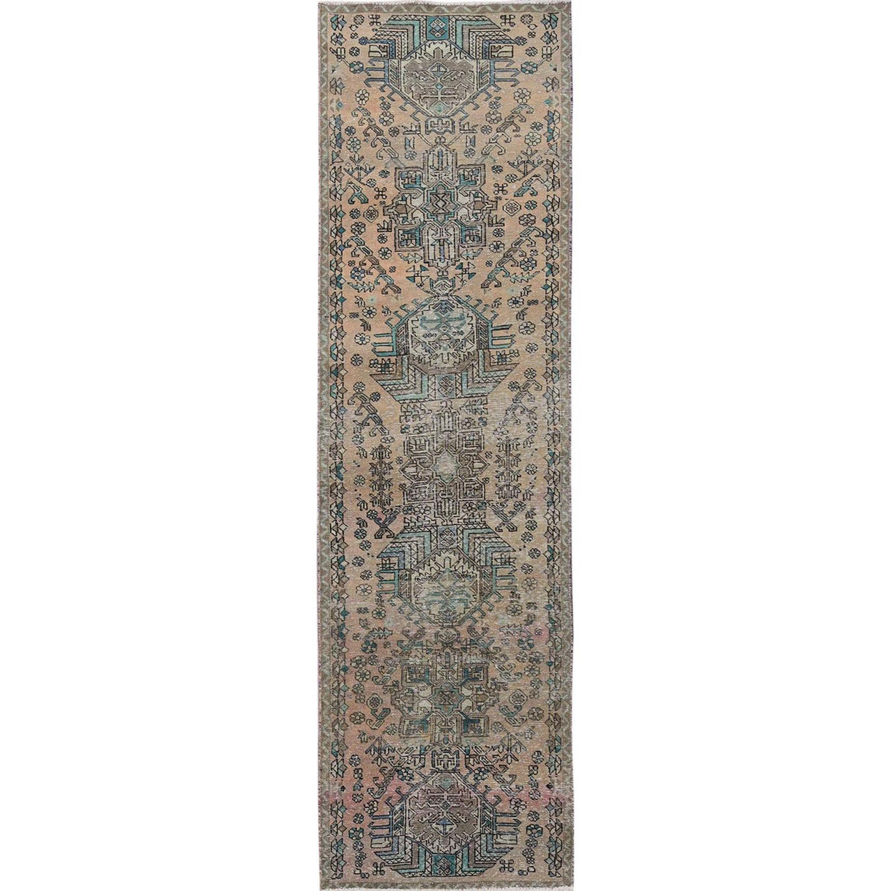 Overdyed & Vintage Wool Hand Knotted Rug Brown 2.9x10.7 -O0832