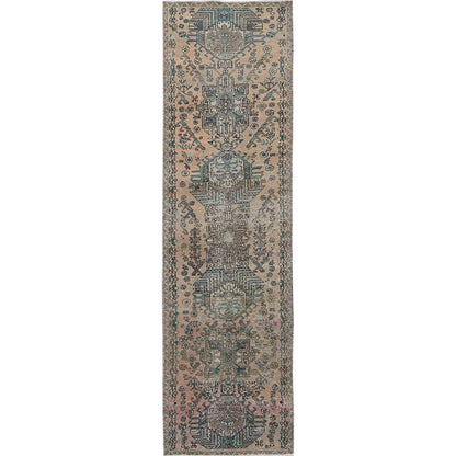 Overdyed & Vintage Wool Hand Knotted Rug Brown 2.9x10.7 -O0832