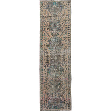 Overdyed & Vintage Wool Hand Knotted Rug Brown 2.9x10.7 -O0832