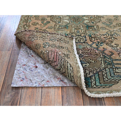 Overdyed & Vintage Wool Hand Knotted Rug Brown 2.9x10.7 -O0832
