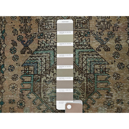 Overdyed & Vintage Wool Hand Knotted Rug Brown 2.9x10.7 -O0832