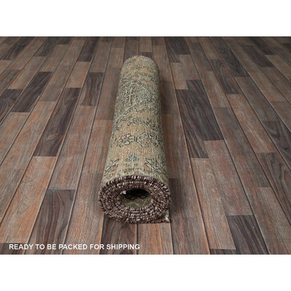 Overdyed & Vintage Wool Hand Knotted Rug Brown 2.9x10.7 -O0832