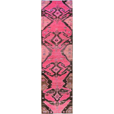 Overdyed & Vintage Wool Hand Knotted Rug Pink 3.0x11.4 -O0833