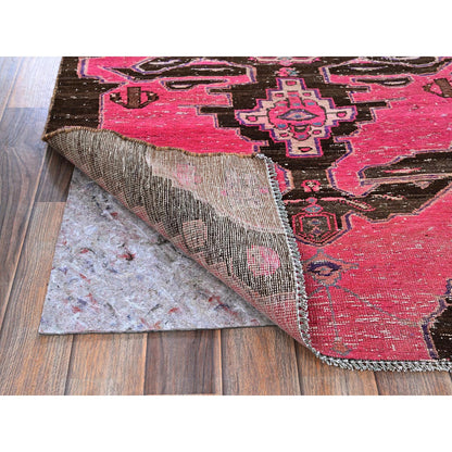 Overdyed & Vintage Wool Hand Knotted Rug Pink 3.0x11.4 -O0833