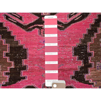 Overdyed & Vintage Wool Hand Knotted Rug Pink 3.0x11.4 -O0833