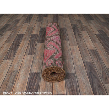 Overdyed & Vintage Wool Hand Knotted Rug Pink 3.0x11.4 -O0833