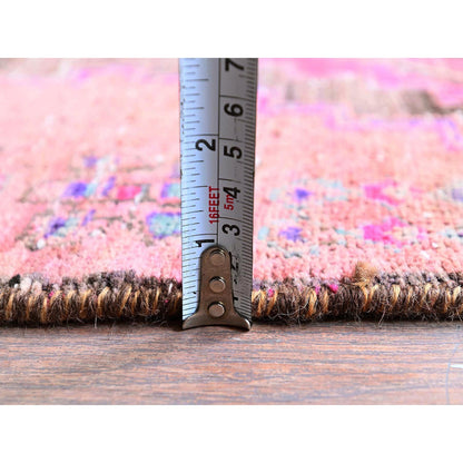 Overdyed & Vintage Wool Hand Knotted Rug Pink 3.0x11.4 -O0833
