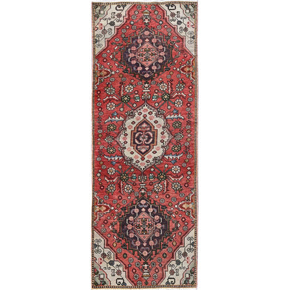 Overdyed & Vintage Wool Hand Knotted Rug Red 2.5x7.6 -O0834